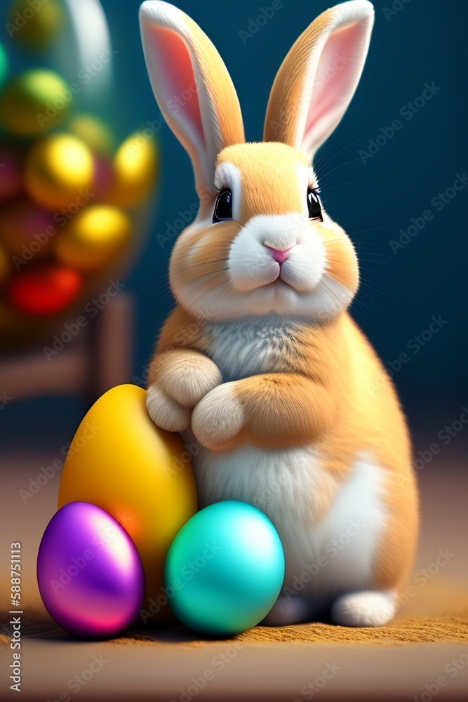 Cute easter bunny with easter eggs