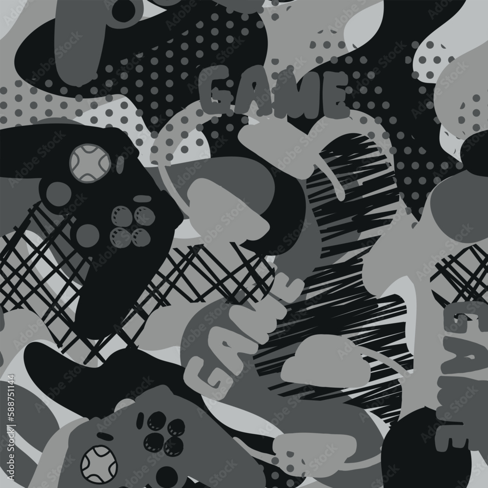 Obraz premium Seamless pattern with camouflage joystick. Background for textile, fabric, stationery, clothes, accessories and other designs.