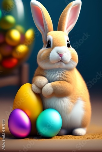 Cute easter bunny with easter eggs