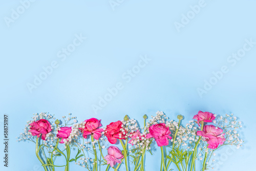 Background with flowers bouquet and gift