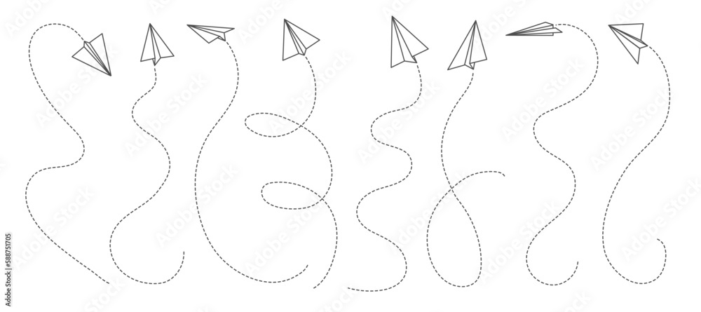 Paper airplane and plane lines, vector air travel