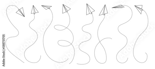 Paper airplane and plane lines, vector air travel