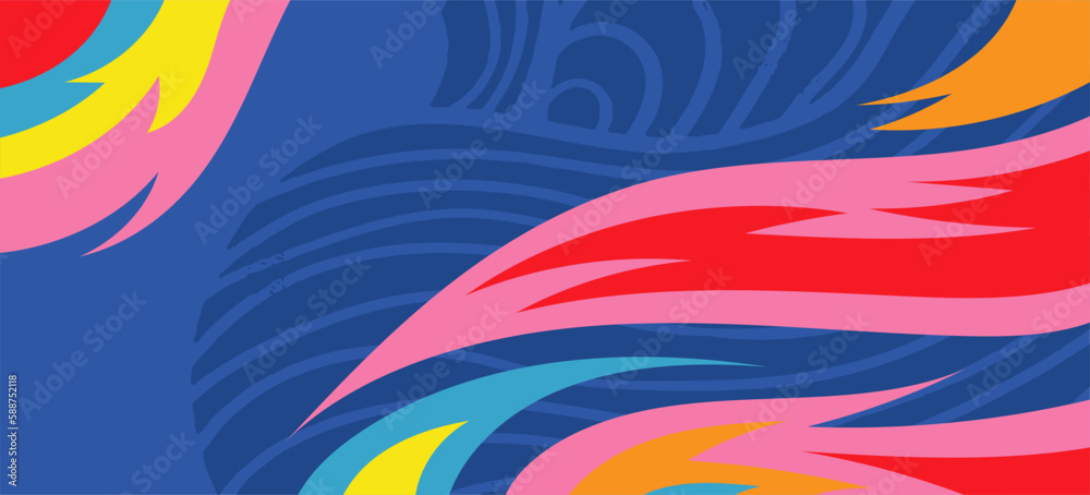 Abstract background with curvy flame shapes ornamentation on wavy lines texture.