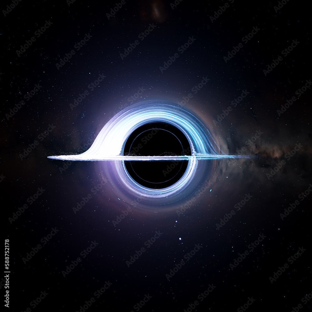 A massive black hole seen from planet surface absorbs rocks and nearest stars.