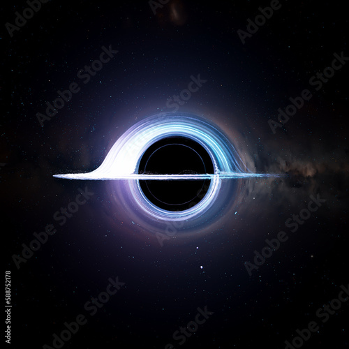 Obraz na płótnie A massive black hole seen from planet surface absorbs rocks and nearest stars. w salonie