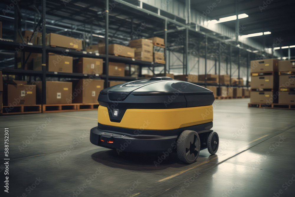 Fototapeta premium Precision and Efficiency of an AGV in a Warehouse Setting