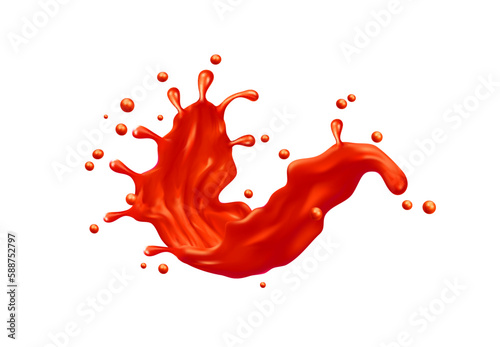 Tomato ketchup swirl splash with red sauce drops