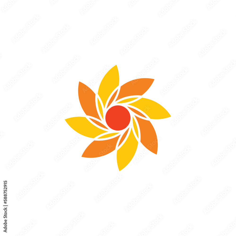 abstract orange marigold flower logo icon symbol