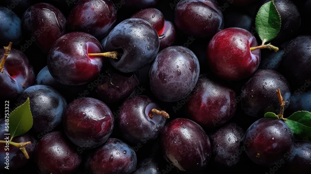 Fototapeta premium plums on the table created with Generative AI technology