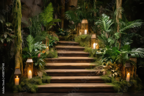 Stairs Podium in Lush Tropical Forest Setting