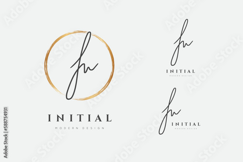 Letter logo in gold circle. Design handwriting monogram. Handwritten cosmetics sign. Writing elegant scribbles. Abstract paintbrush font. Brush writing calligraphy. Write script. Vector illustration