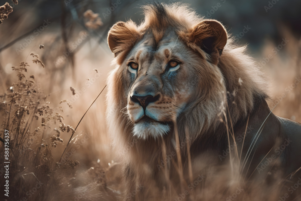 Majestic Lion in their Natural Habitat. Generative AI Majestic Lion in their Natural Habitat. Generative AI
