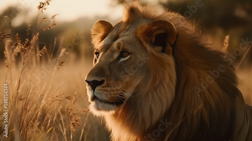 Majestic Lion in their Natural Habitat. Generative AI
