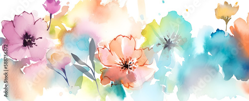 Panel kuchenny z motywem Abstract art. Colorful painting art of a spring flower meadow. Floral watercolor background. Generative AI.