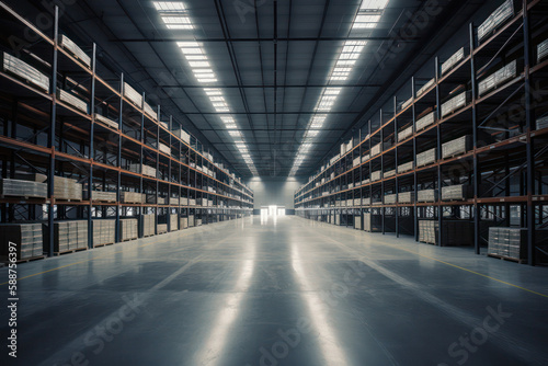 Impressive Empty Warehouse in Logistic Center..