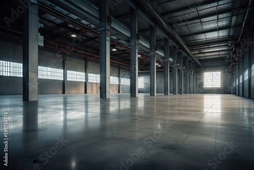 Impressive Empty Warehouse in Logistic Center..