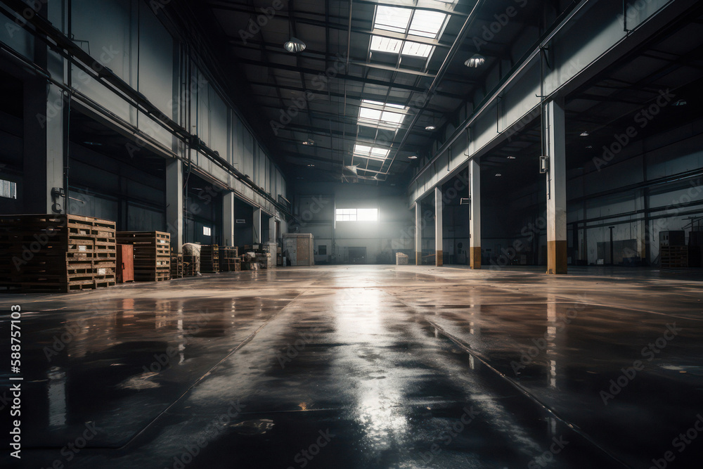 Impressive Empty Warehouse in Logistic Center..