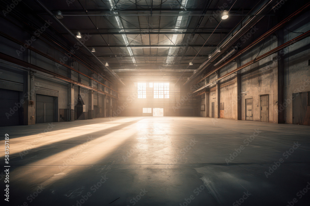 Impressive Empty Warehouse in Logistic Center..