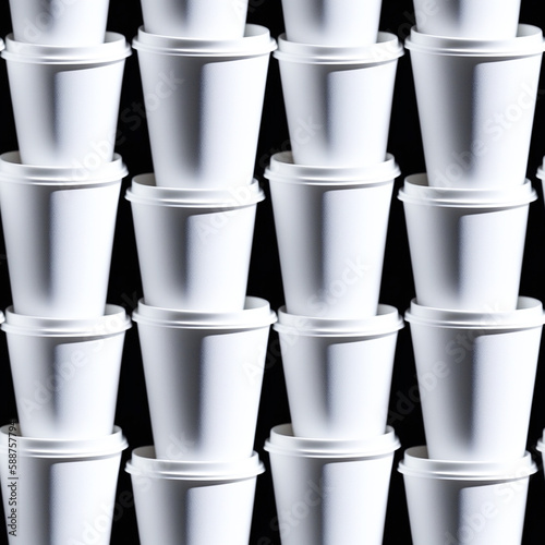 Wallpaper Mural Seamless pattern of white paper coffee cups on black background. Suitable for textiles, fabric, wrapping paper. Generative AI. Torontodigital.ca