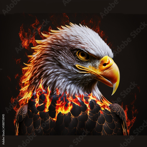 Illustration of fire burning eagle with black background © Anwar