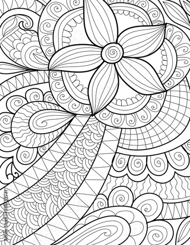 Decorative detailed mehndi design style floral coloring book page illustration