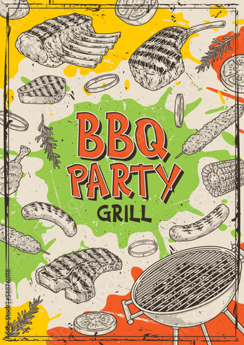 BBQ party vintage flyer colorful