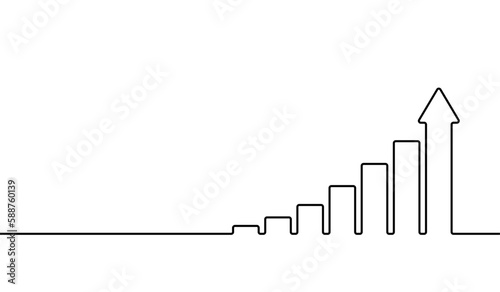 Chart graph with arrow. Black Icon continuous line isolated on white background. Hand drawn hologram positive percentage. Hands growth direction concept for design business print. Vector illustration