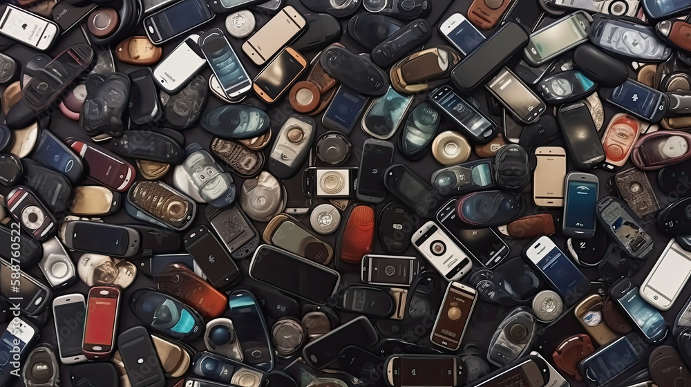 bunch of smartphones as electronic theme created with Generative AI technology bunch of smartphones as electronic theme created with Generative AI technology