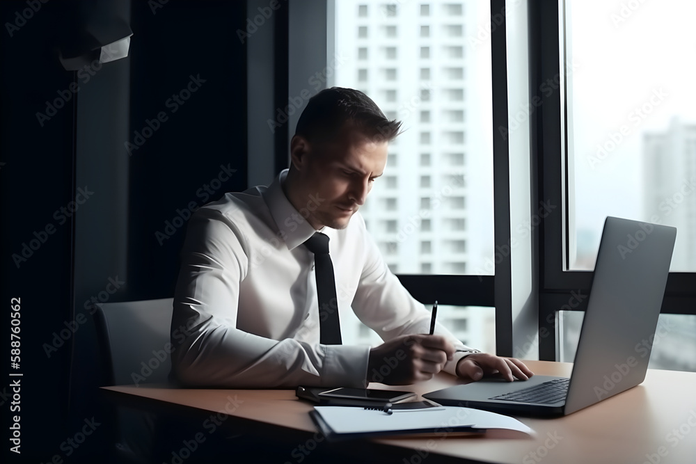 businessman working on laptop computer,ai generative businessman working on laptop computer,ai generative