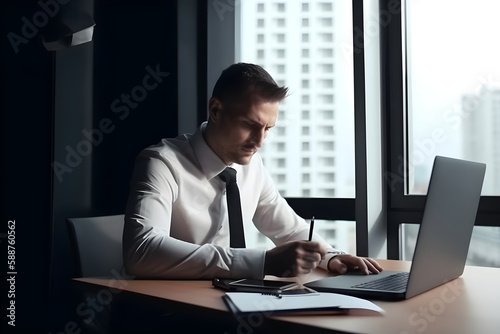 businessman working on laptop computer,ai generative
