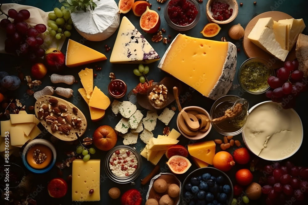 A Collection of Delicious Cheeses. Generative AI A Collection of Delicious Cheeses. Generative AI