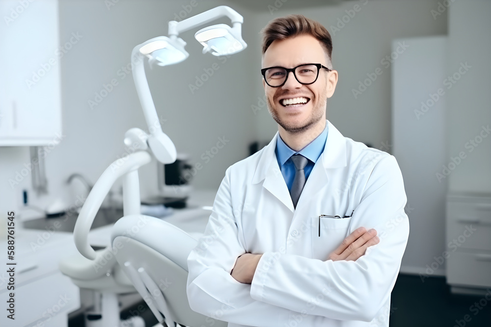 portrait of dentist at work in dental clinic, ai generative portrait of dentist at work in dental clinic, ai generative