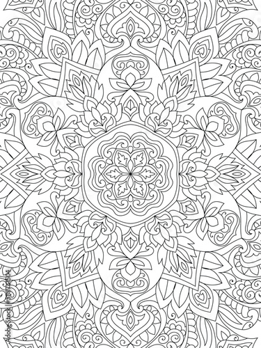Decorative rounded detailed mandala coloring page illustration