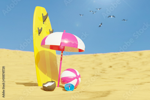 Wallpaper Mural 3d web poster banner realistic collage of tropical island coast advertise dream perfect relaxation with sun bathing weather surfing Torontodigital.ca