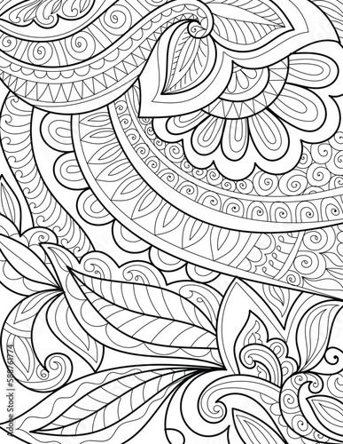Decorative mehndi design style detailed coloring page illustration 