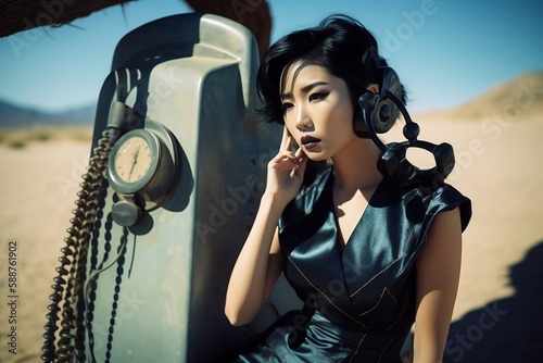 old phone with woman