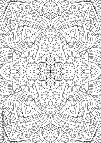 Fototapeta Naklejka Na Ścianę i Meble -  Decorative rounded detailed mandala coloring page illustration
