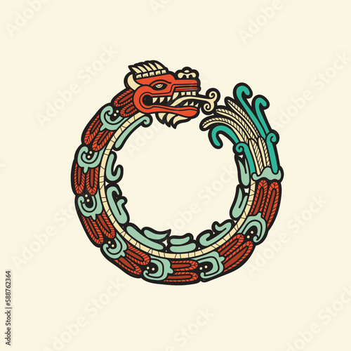 hand drawn aztec dragon quetzalcoatl mexican god