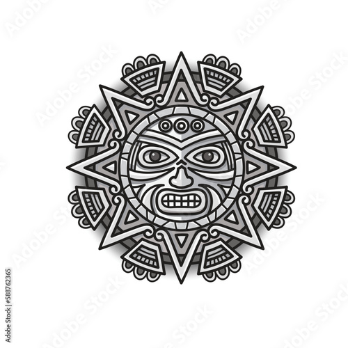hand drawn Aztec sun ethnic symbol
