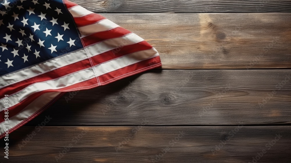 Obraz premium United States Flag On Wooden Background. Generative AI.