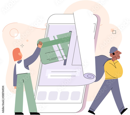 Hacker attack, fraud investigation, internet phishing attack. Fraud prevention. Internet user open scam email. Cyber criminal stealing privacy account and password, bank document and credit card