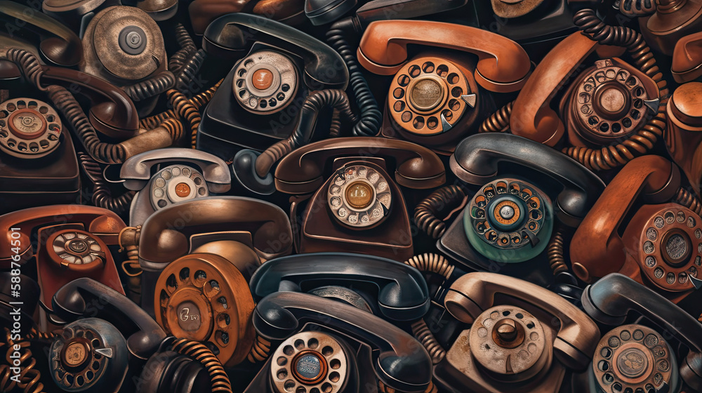 Fototapeta premium a lot of old telephones as close up created with Generative AI technology