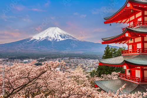 Fujiyoshida  Japan at Chureito Pagoda and Mt. Fuji in the Spring