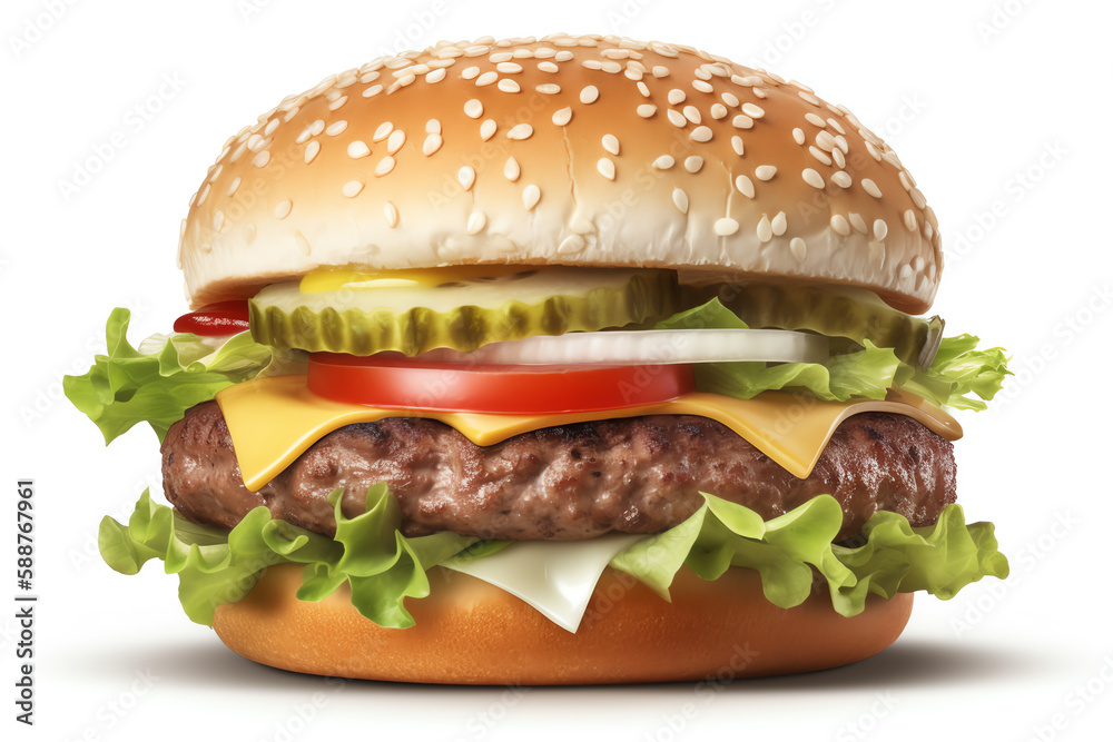 cheeseburger, isolated white object. generative AI cheeseburger, isolated white object. generative AI