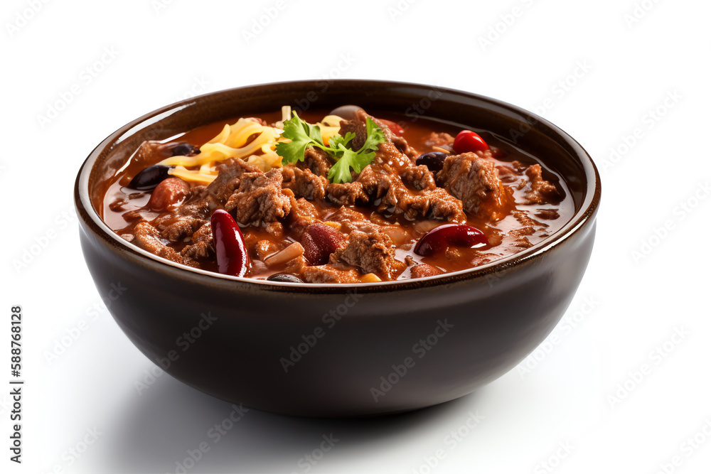 chili with beef and beans, isolated white object. generative AI chili with beef and beans, isolated white object. generative AI