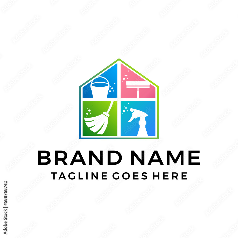 Cleaning service logo with concept house vector template Cleaning service logo with concept house vector template