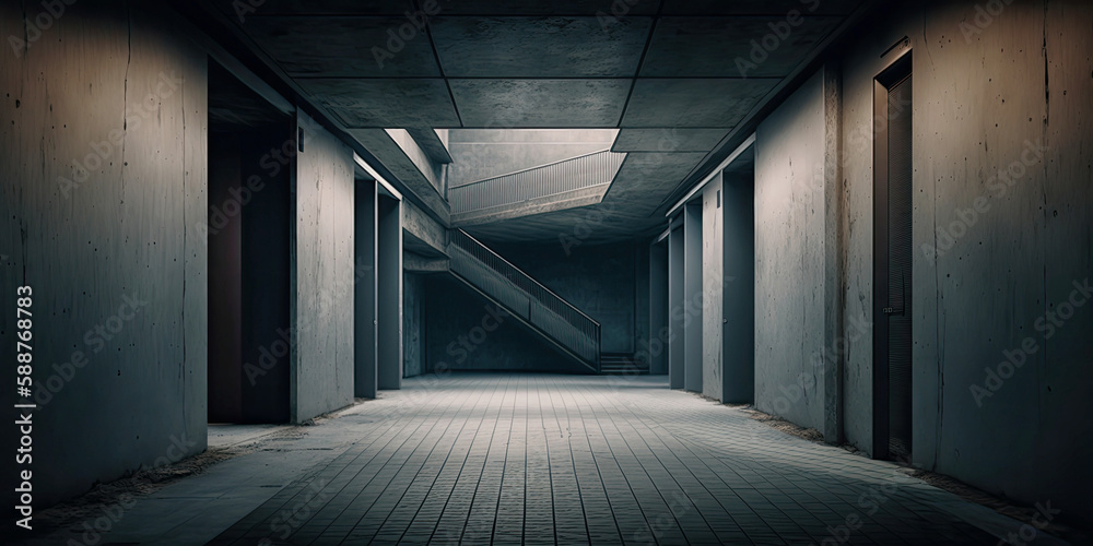 Empty concrete hallway - Generative AI Empty concrete hallway - Generative AI