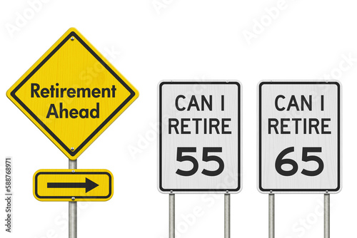 Retirement ahead with age of 55 and 65 street signs