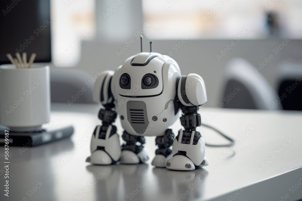 Mini toy robot on the table. Robots are automatic mechanisms that use integrated circuits to perform simple or complex human activities and movements. Mini toy robot on the table. Robots are automatic mechanisms that use integrated circuits to perform simple or complex human activities and movements.