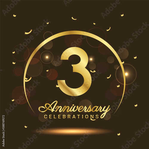 3 years anniversary Half moon anniversary with confetti and a light gold effect on a black and brown background photo